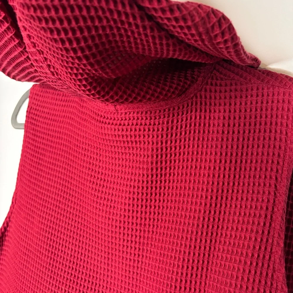CJ Banks Waffle Knit Full Zip Hooded Sleeveless Vest NWT in Red Size 1X 16/18W